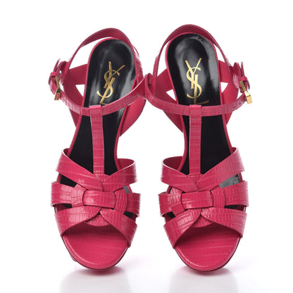 Saint Laurent Calfskin Lizard Embossed Tribute 75 Platform Sandals 37.5 Bubblegum 5 of 10