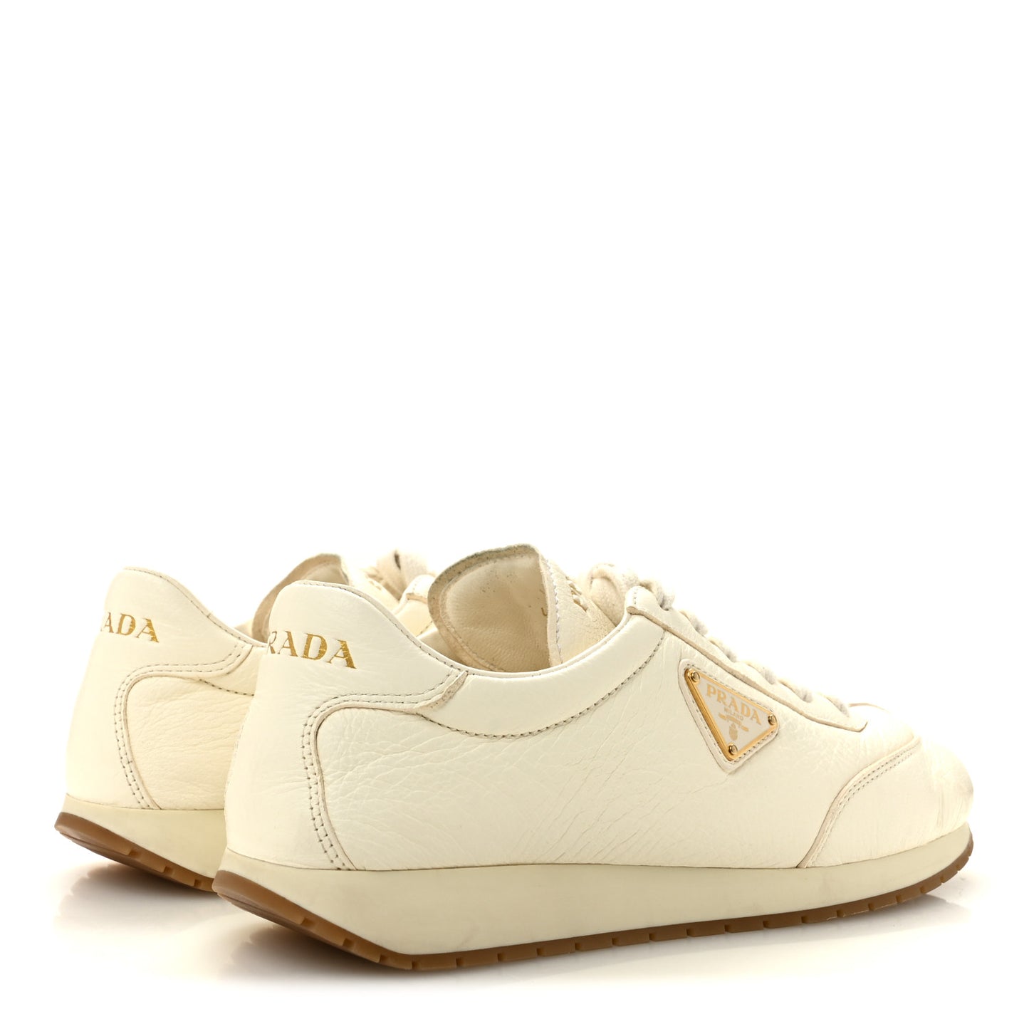 Calfskin Metal Triangle Logo Womens Sneakers 40 Neutral