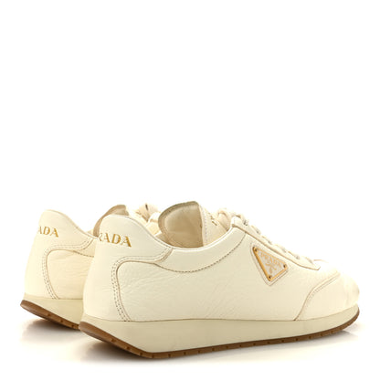 Prada Calfskin Metal Triangle Logo Womens Sneakers 40 Neutral 5 of 13