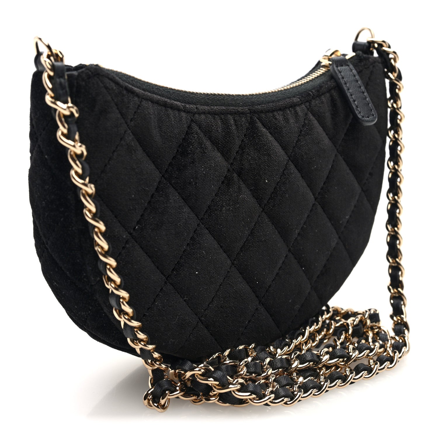 Chanel Velvet Crystal Quilted Chain Hobo Black 3 of 11