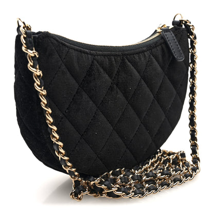 Chanel Velvet Crystal Quilted Chain Hobo Black 3 of 11