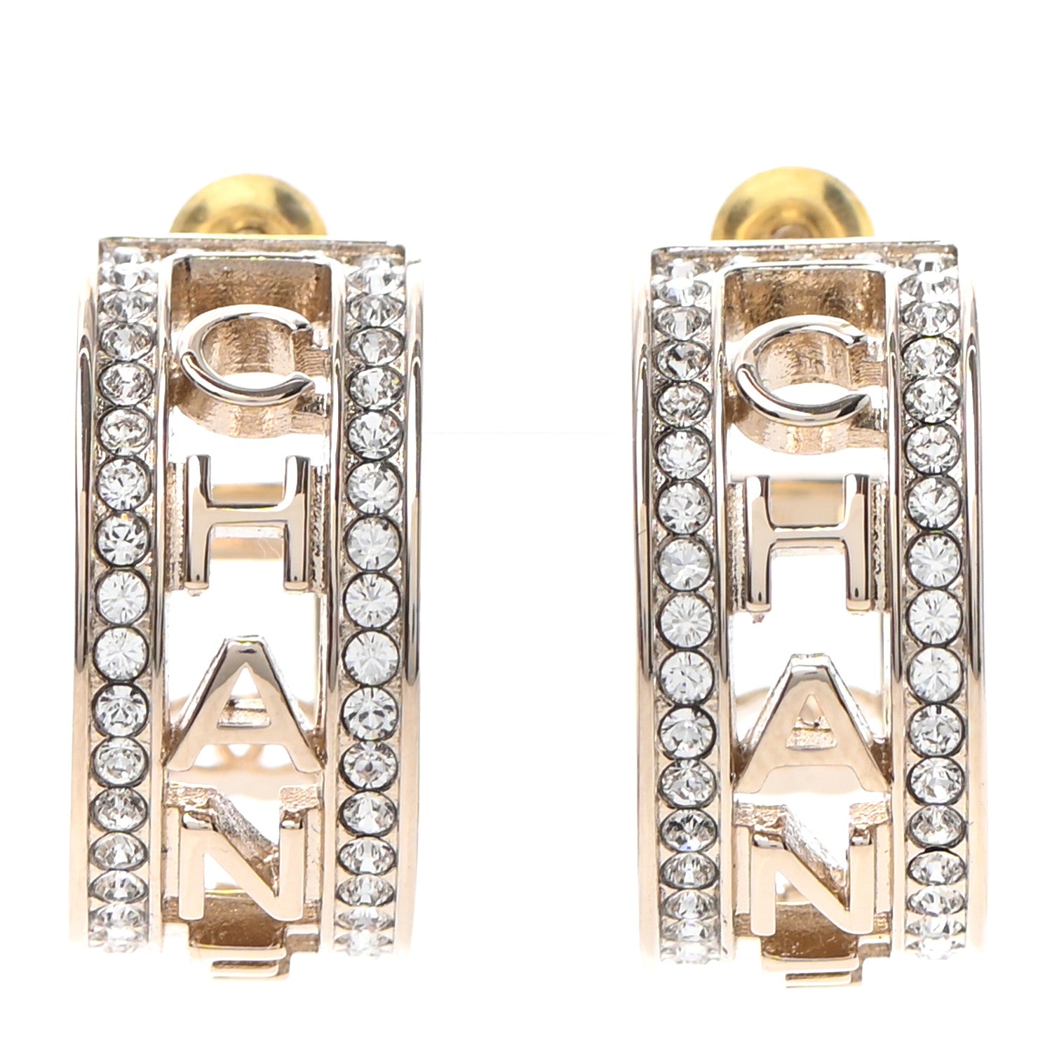 Chanel Metal Crystal Bow-tiful CC Hoop Earrings Gold 1 of 5