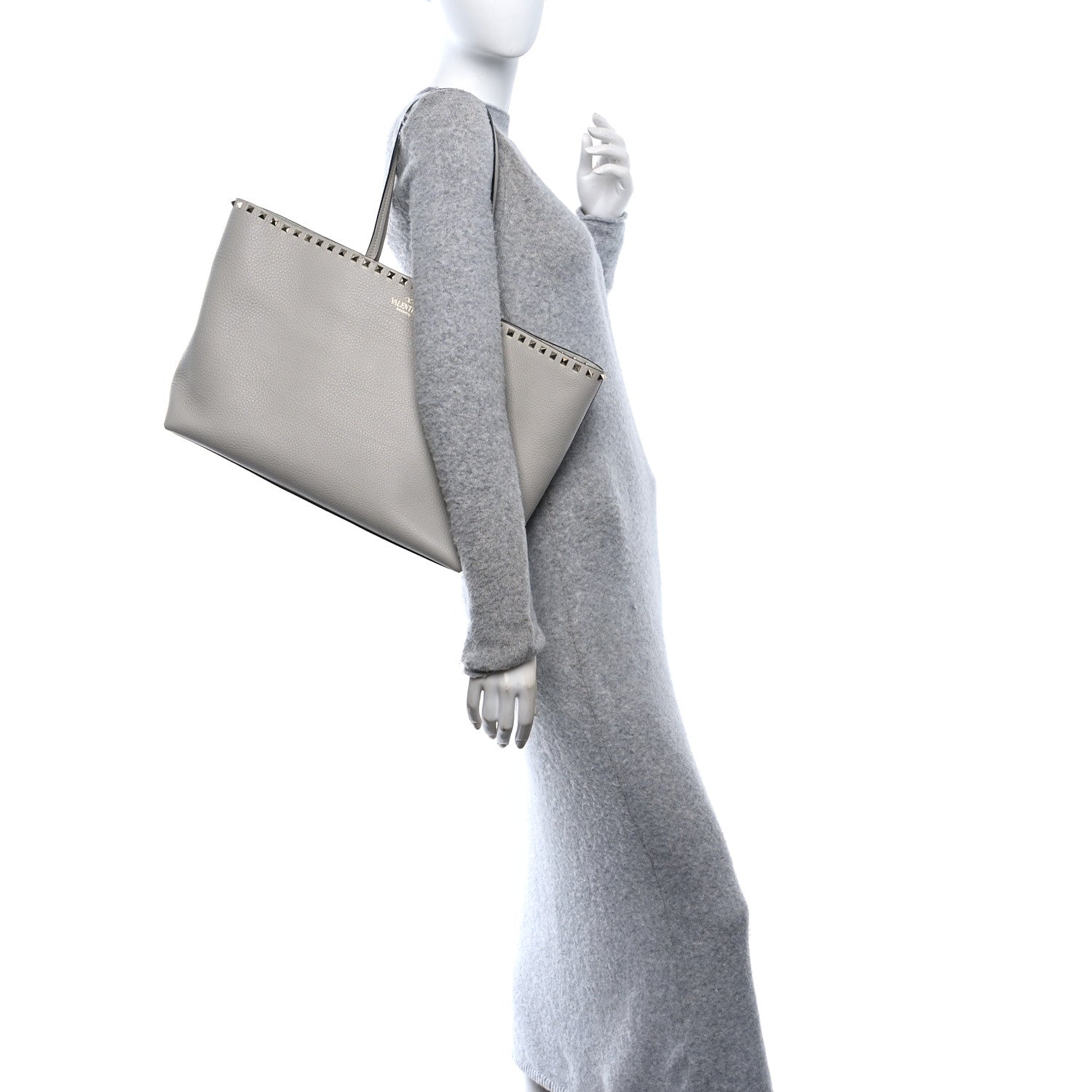 Valentino Garavani Grained Calfskin Rockstud Shoulder Tote Opal Grey 2 of 9