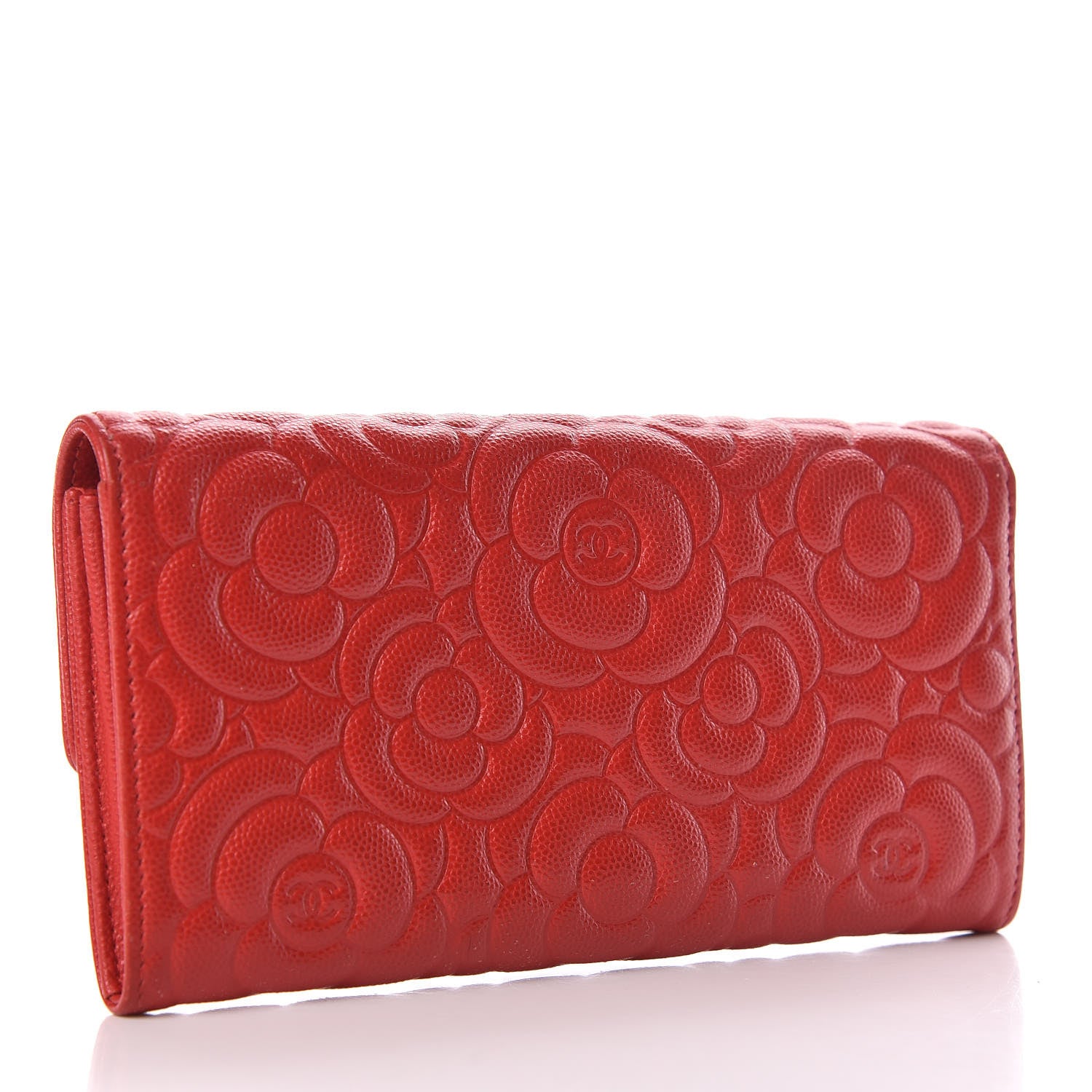 Chanel Caviar Camellia Embossed Flap Wallet Red 3 of 10