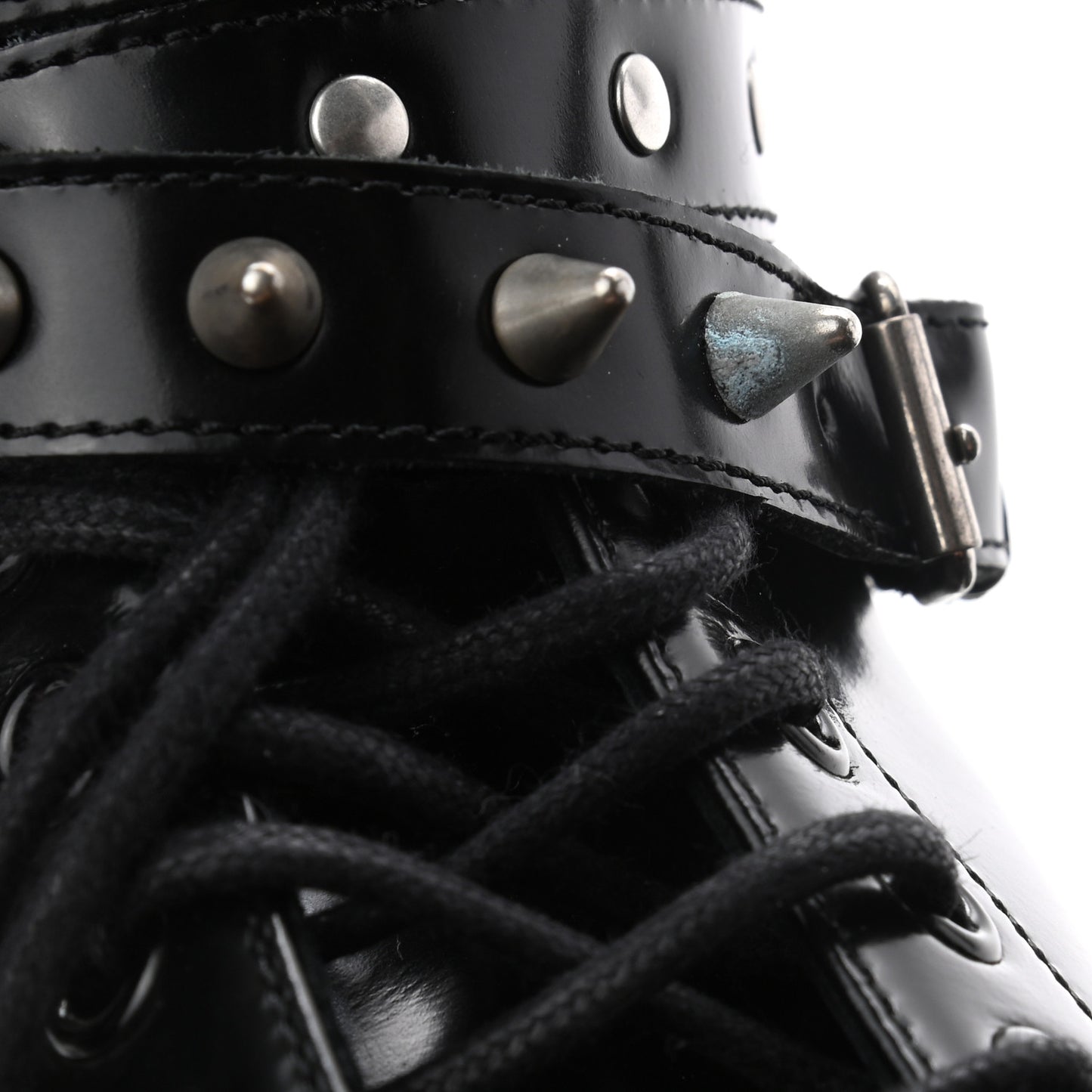 Smooth Calfskin Studded Womens Lace-Up Combat Boots 38 Black