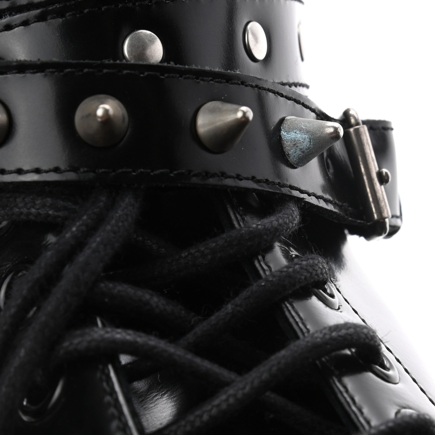 Saint Laurent Smooth Calfskin Studded Womens Lace-Up Combat Boots 38 Black 9 of 9