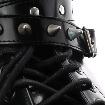 Saint Laurent Smooth Calfskin Studded Womens Lace-Up Combat Boots 38 Black 9 of 9