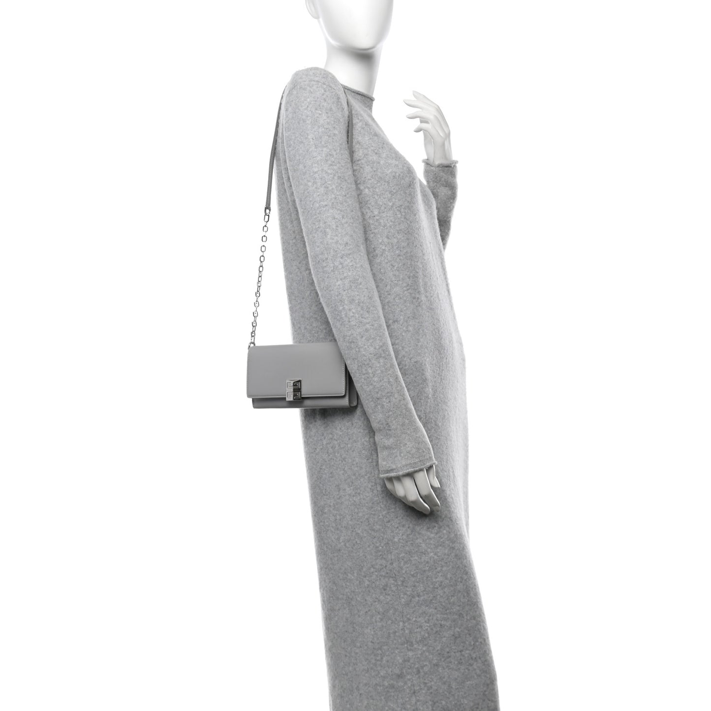 Calfskin 4G Wallet on Chain Cloud Grey