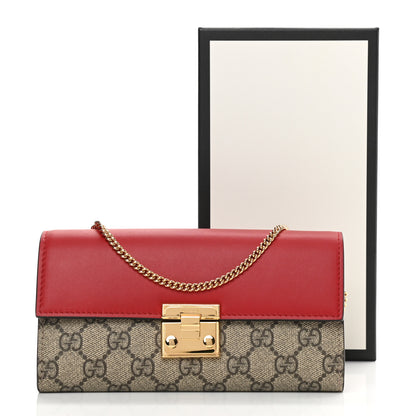 Gucci GG Supreme Monogram Moon Calfskin Padlock Continental Chain Wallet Beige Ebony Hibiscus Red New Rosette 12 of 12