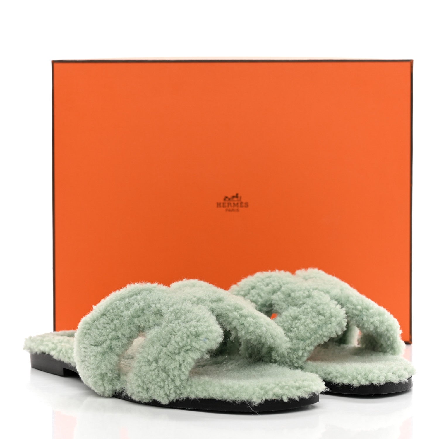 Hermes Woolskin Oran Sandals 39 Vert D’eau 10 of 10