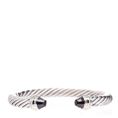 David Yurman Sterling Silver 14K Yellow Gold Garnet 7mm Cable Classics Bracelet 1 of 6