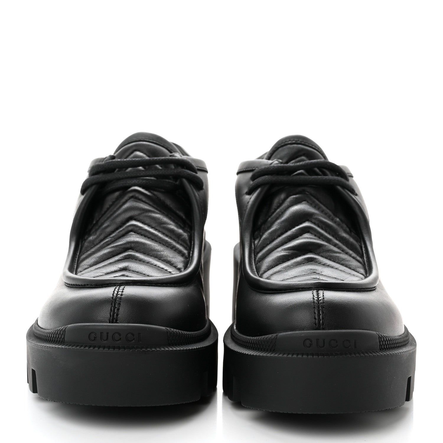 Gucci Calfskin Nappa Matelasse Lug Sole Derby Loafers 36.5 Black 2 of 8