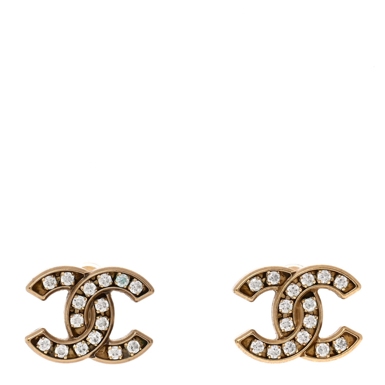Chanel Crystal CC Earrings Gold 1 of 6