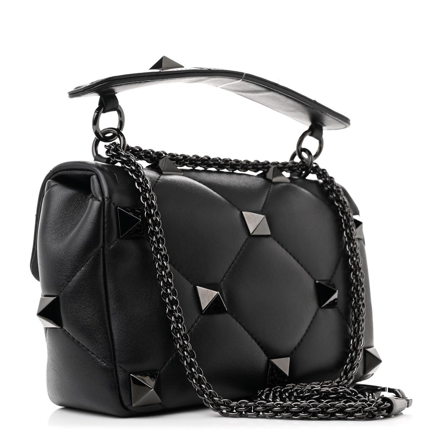 Nappa Monochrome Medium Roman Stud Shoulder Bag Black