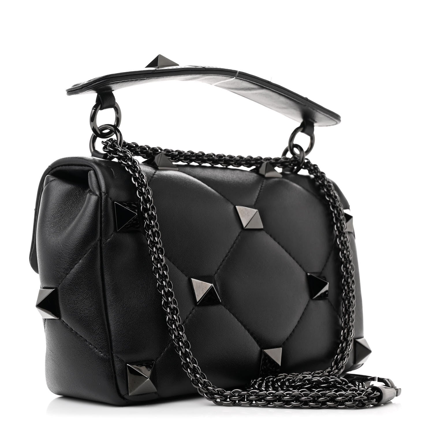 Valentino Garavani Nappa Monochrome Medium Roman Stud Shoulder Bag Black 3 of 9