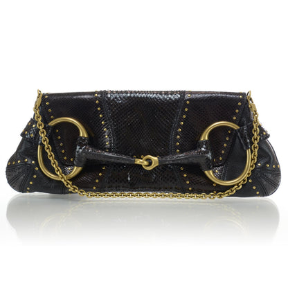 Gucci Python Studded Large Horsebit Chain Clutch Black 1 of 7