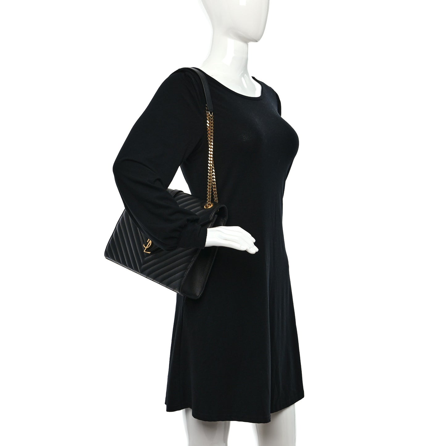 Grain De Poudre Matelasse Chevron Large Monogram Satchel Black