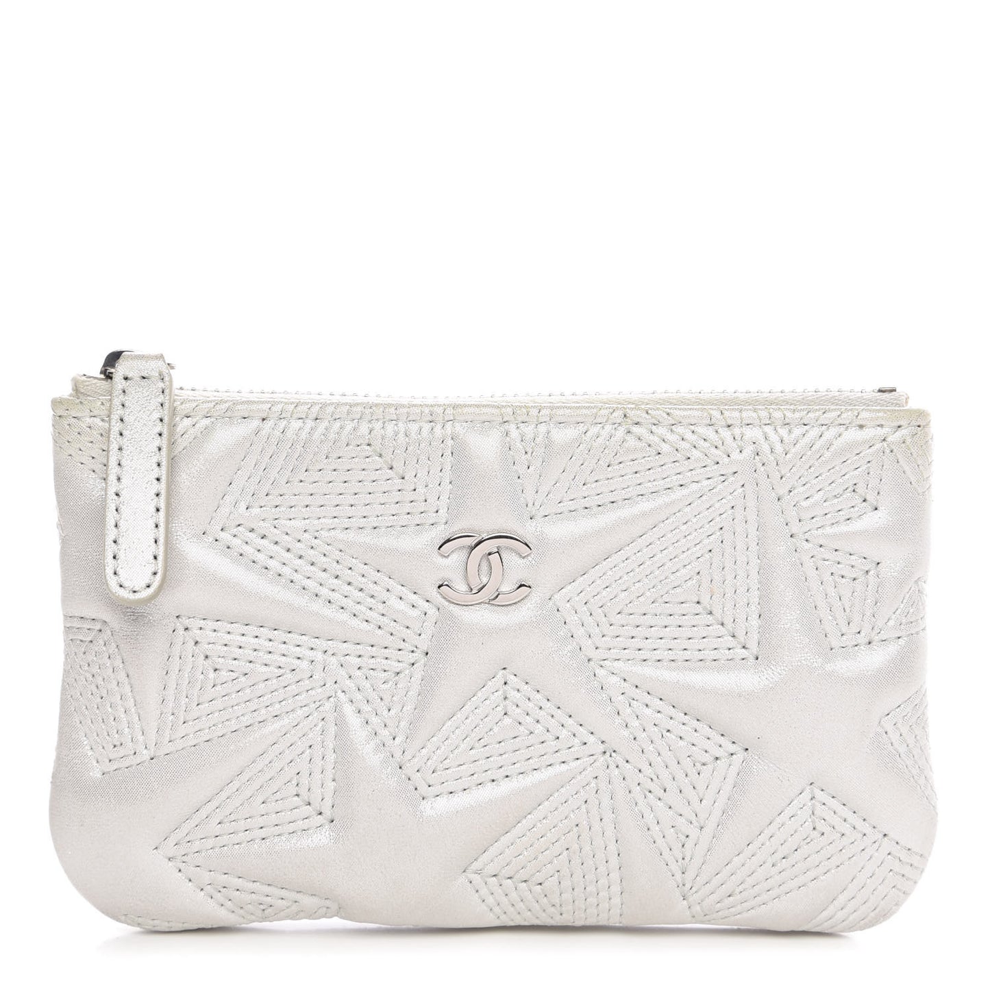 Metallic Lambskin Star Embossed Coin Purse Case Silver