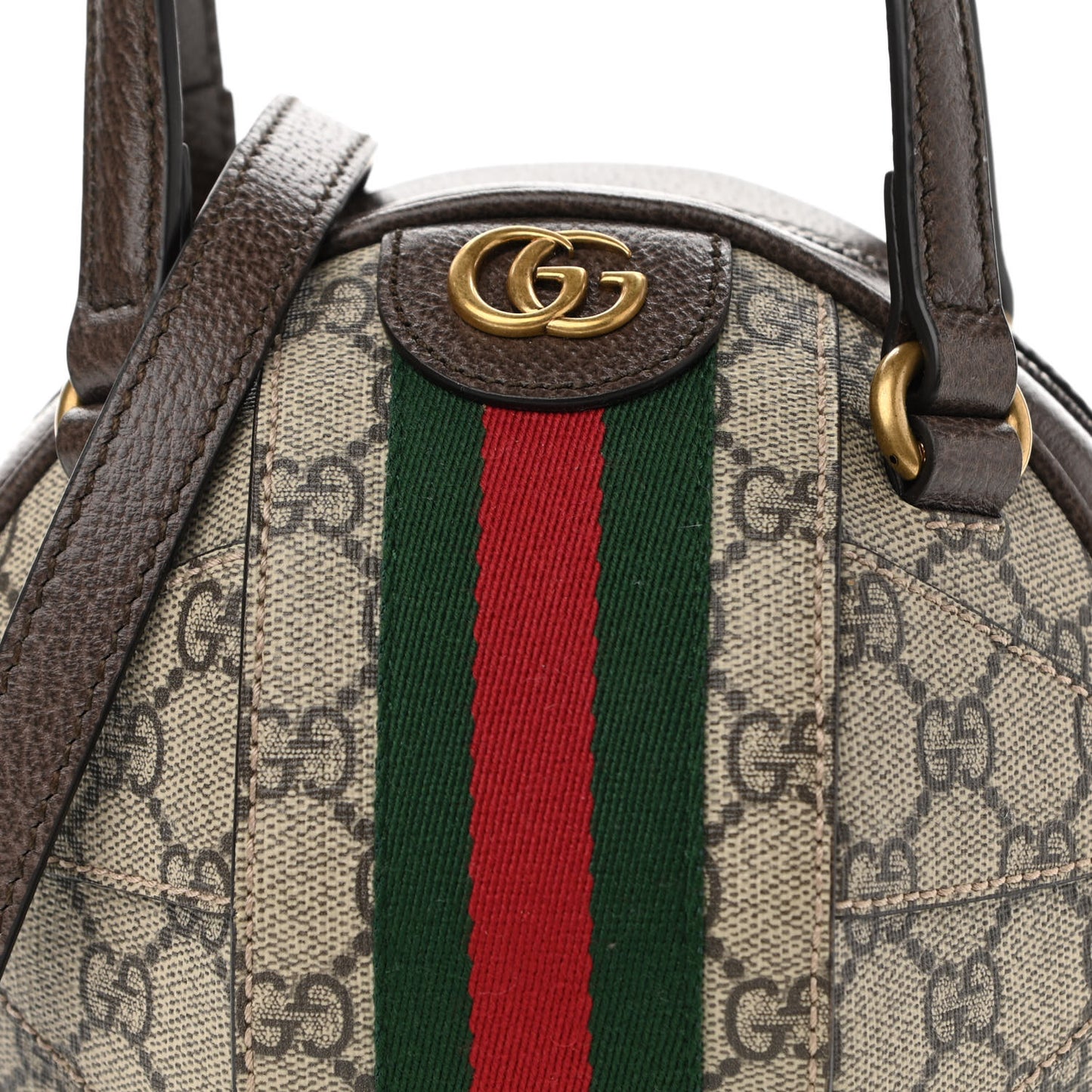 GG Supreme Monogram Textured Dollar Calfskin Web Mini Ophidia Basketball Shaped Shoulder Bag Beige Ebony New Acero