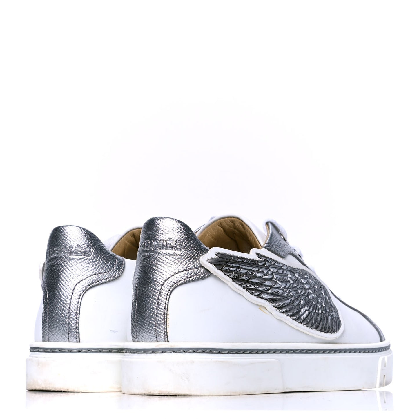 Calfskin Epsom Womens Velvet Sneakers 36 White Silver