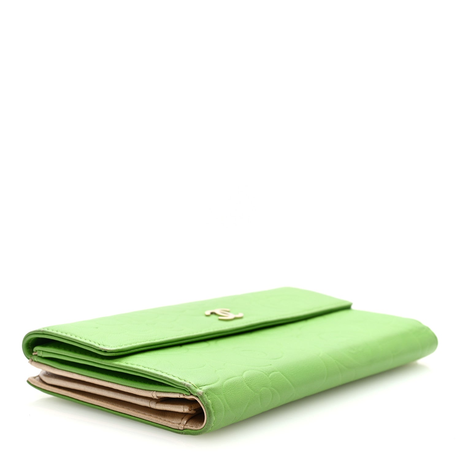 Chanel Lambskin Embossed Camellia Large Gusset Flap Wallet Green 4 of 7