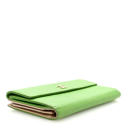Chanel Lambskin Embossed Camellia Large Gusset Flap Wallet Green 4 of 7