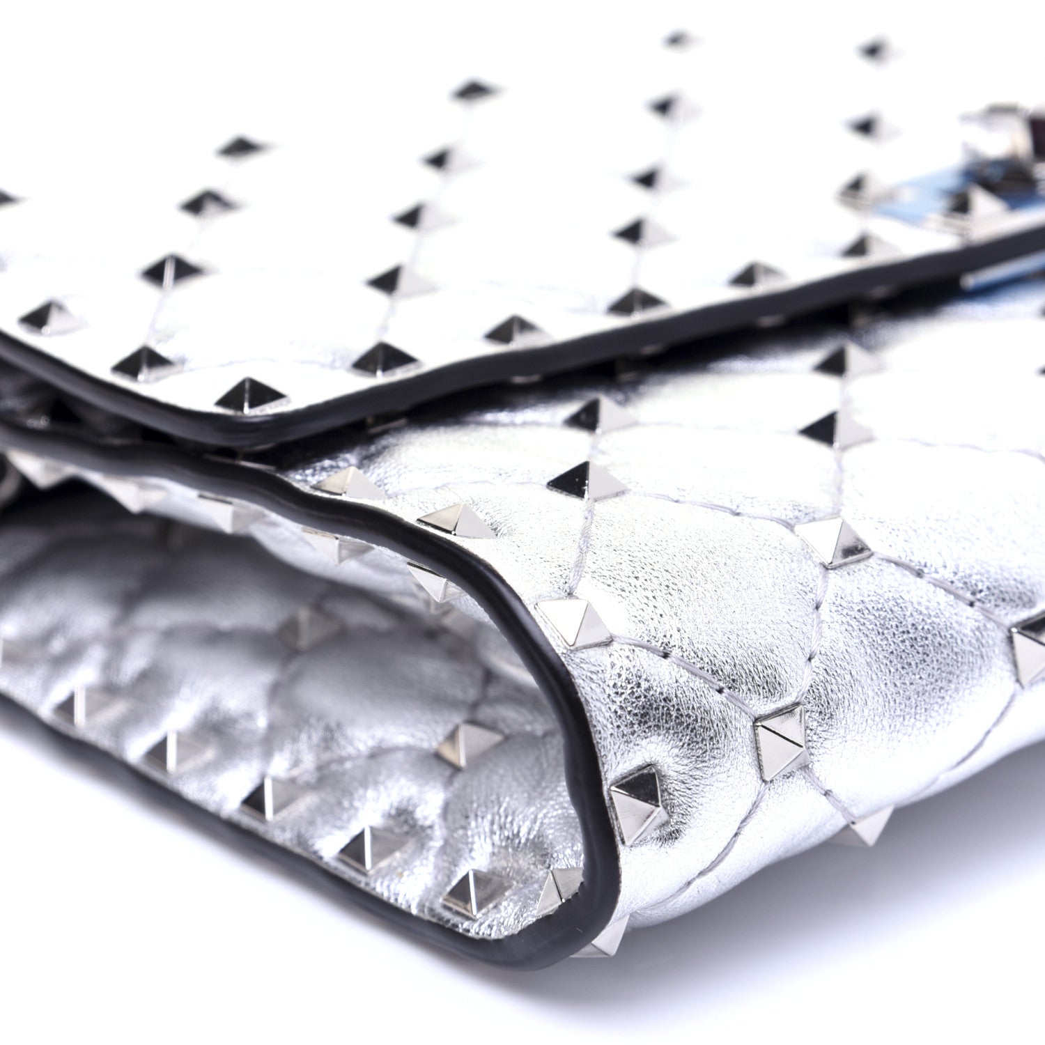 Valentino Garavani Metallic Lambskin Rockstud Spike Wallet on Chain Silver 6 of 18