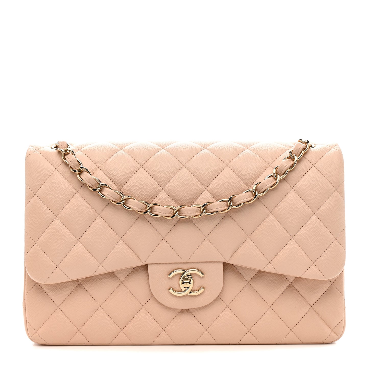 Caviar Quilted Jumbo Double Flap Light Pink