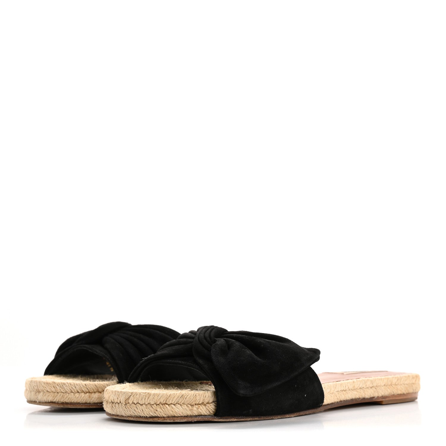 Valentino Garavani Suede Tropical Bow Espadrille Flat Slide Sandals 37.5 Black 4 of 15