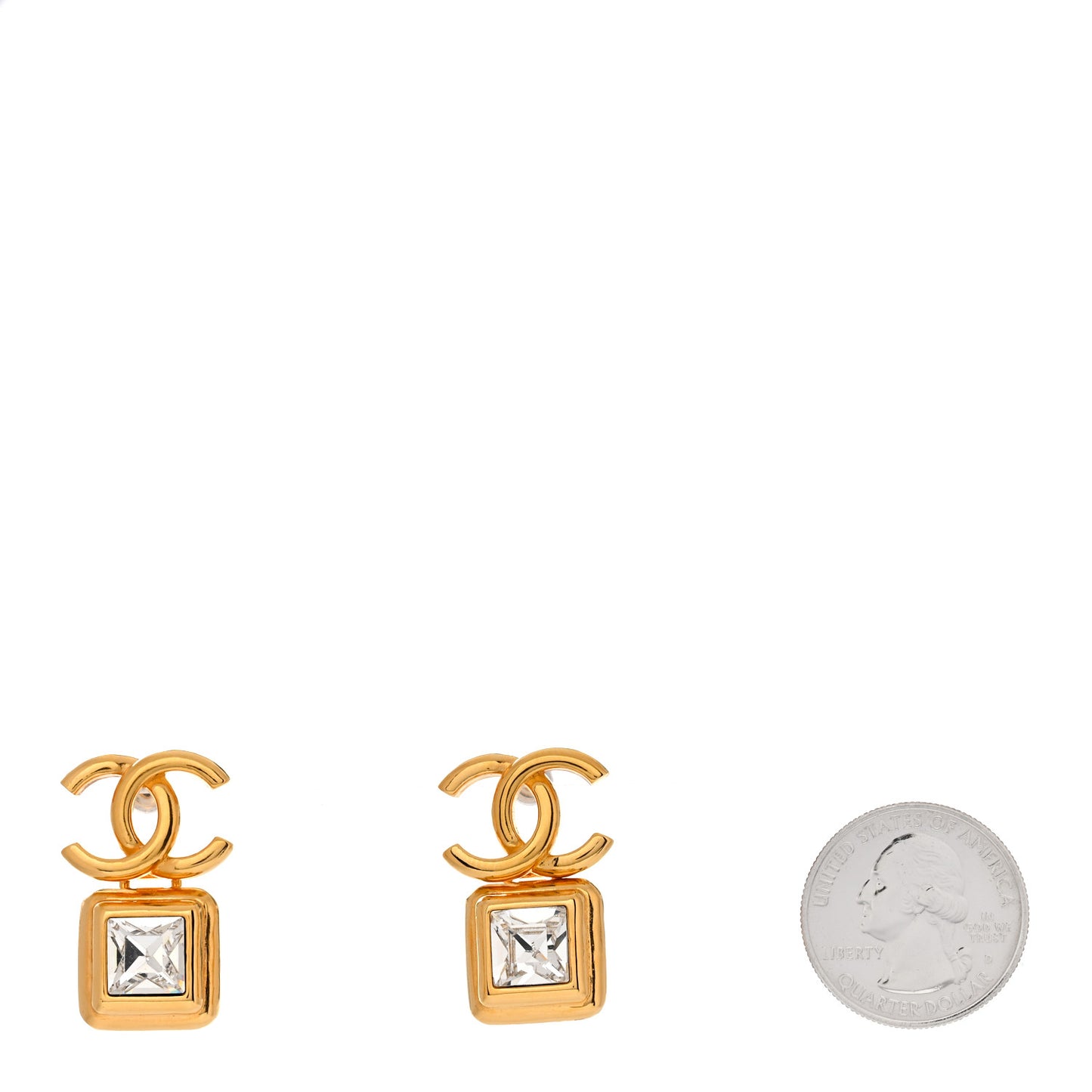 Large Crystal CC Drop Earrings Gold