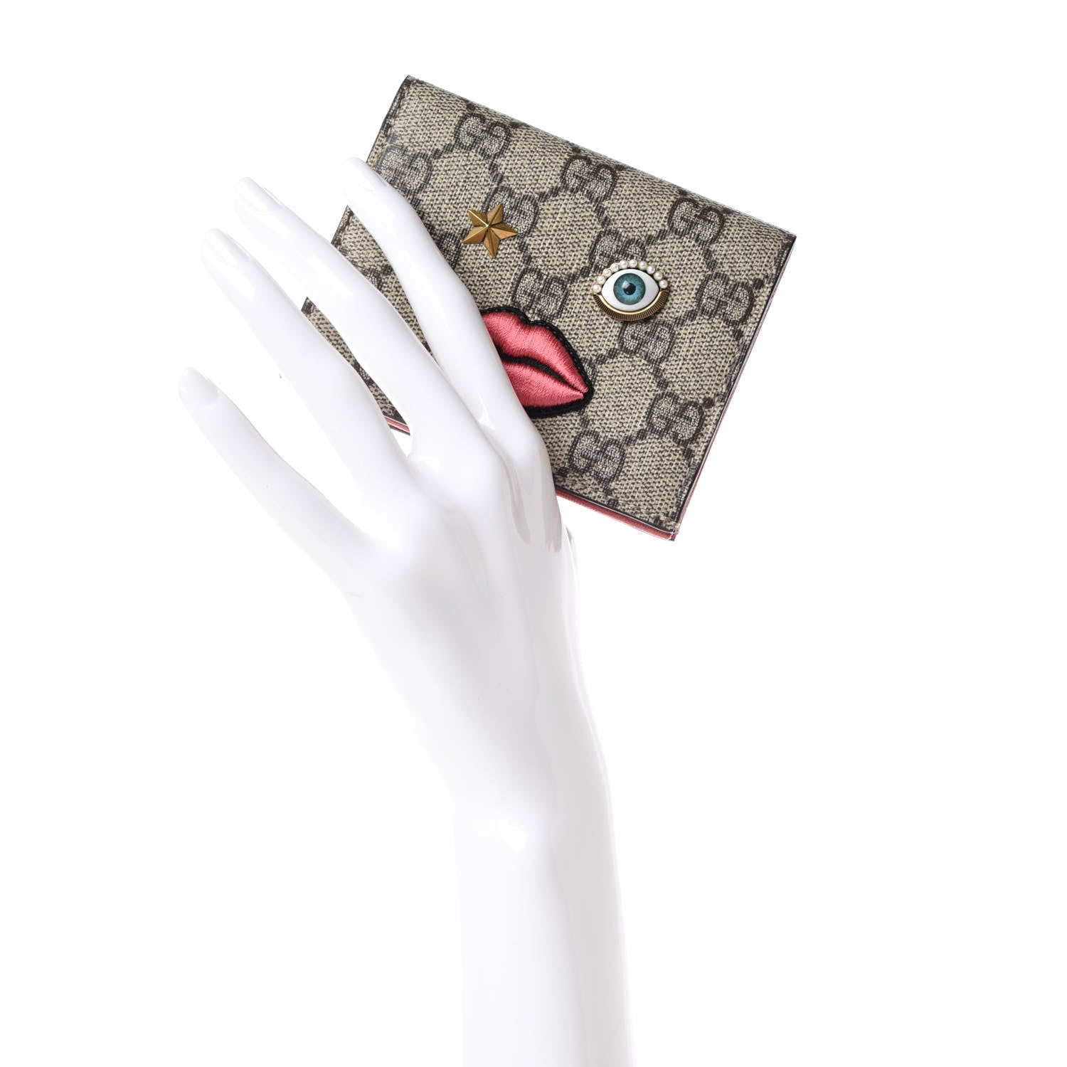 Gucci GG Supreme Monogram Face Embroidered Card Case Wallet Pink 2 of 9