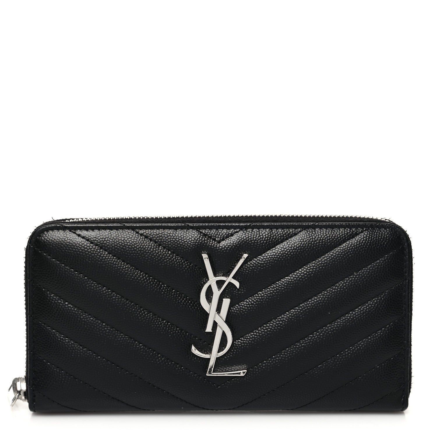 Saint Laurent Grain De Poudre Matelasse Chevron Monogram Zip Around Wallet Black 1 of 8