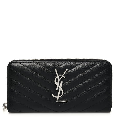 Saint Laurent Grain De Poudre Matelasse Chevron Monogram Zip Around Wallet Black 1 of 8