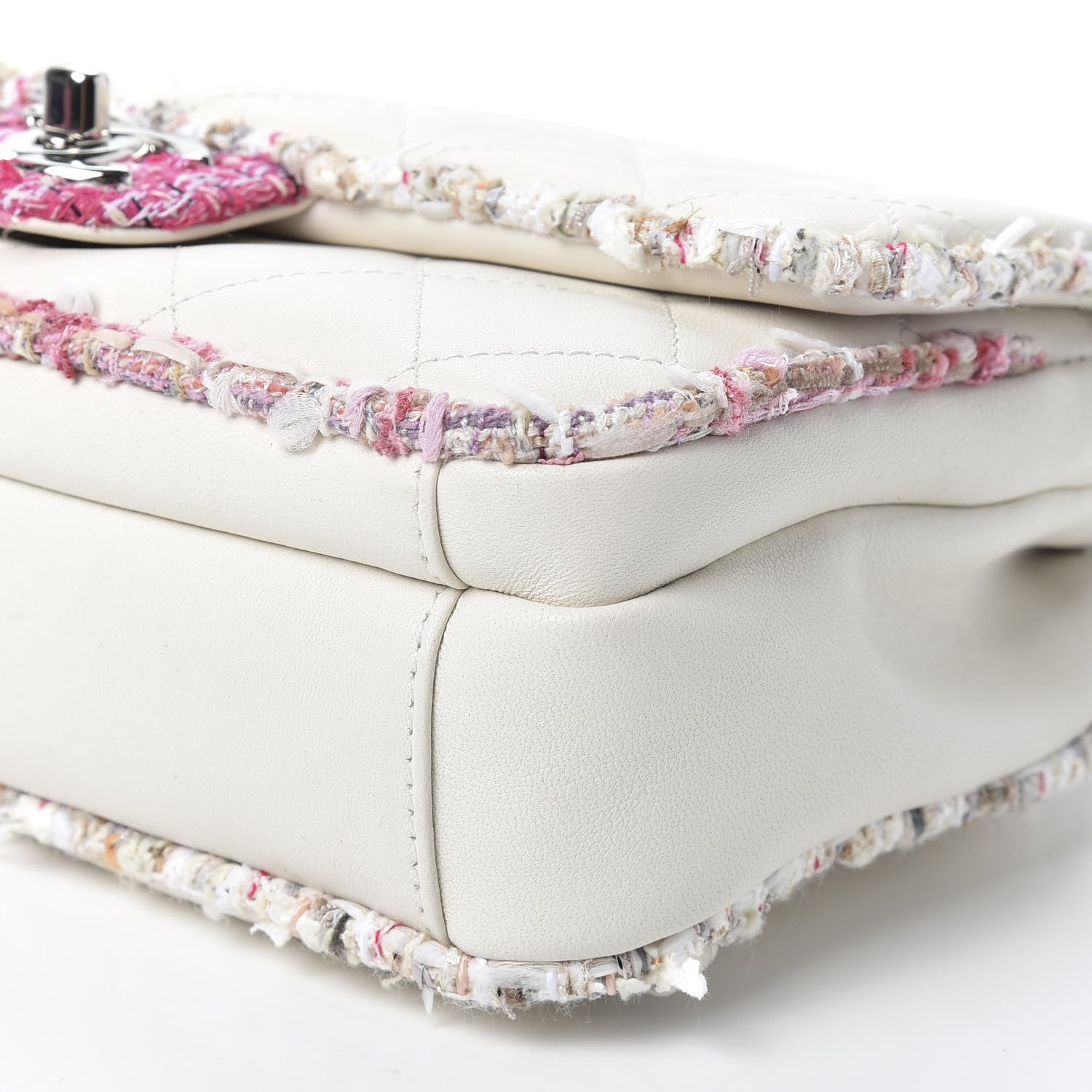 Chanel Lambskin Tweed Quilted Elegant Trim Flap White 6 of 9