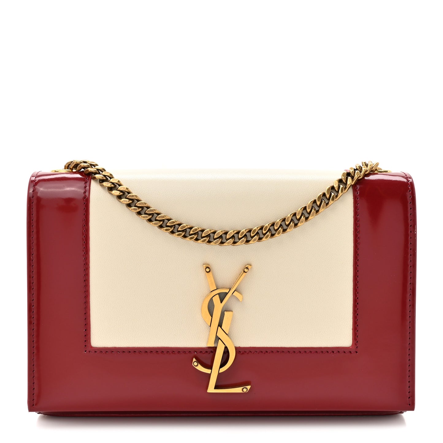 Nappa Patent Calfskin Two-Toned Small Monogram Kate Satchel Off White Oxblood Red