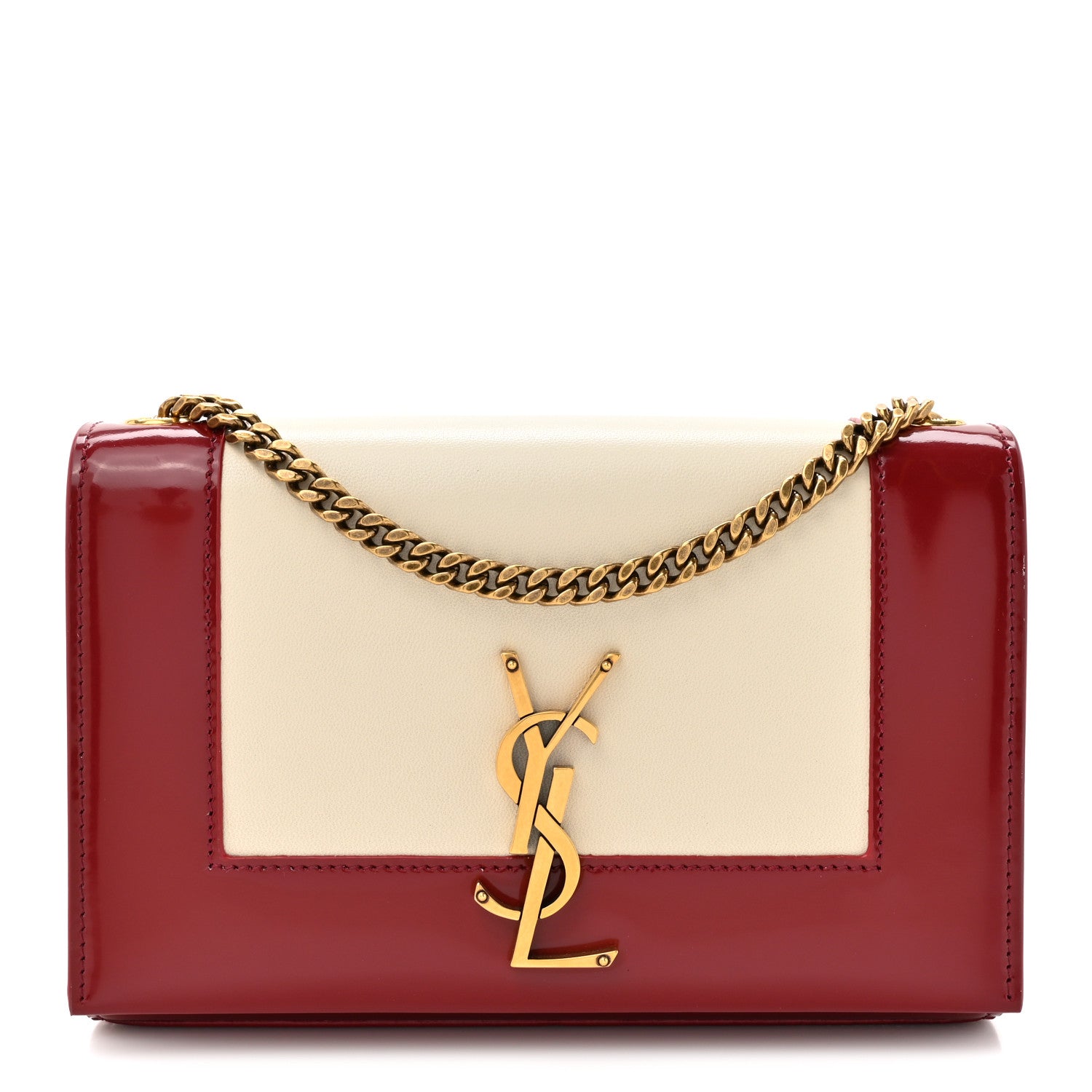 Saint Laurent Nappa Patent Calfskin Two-Toned Small Monogram Kate Satchel Off White Oxblood Red 1 of 14