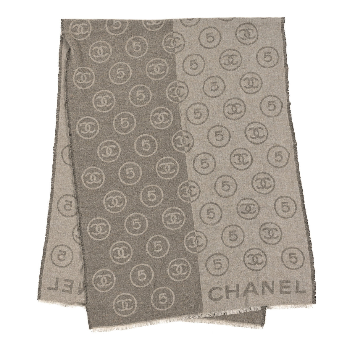 Wool Cashmere Silk CC Scarf Beige White