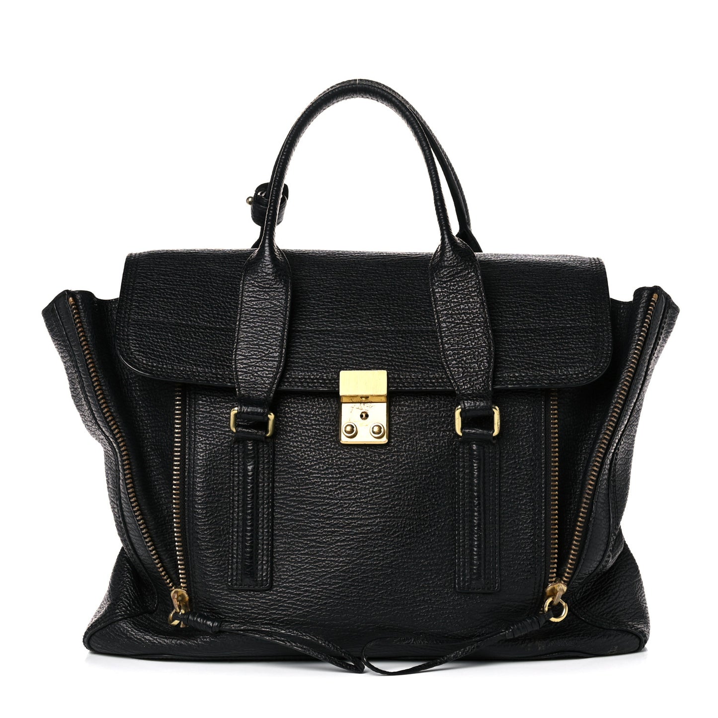 Textured Calfskin Large Pashli Satchel Black