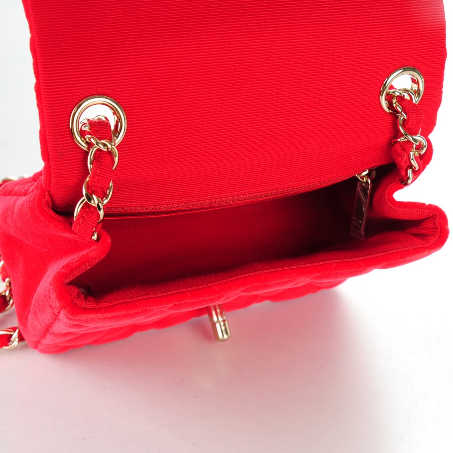 Velvet Quilted Mini Square Flap Red