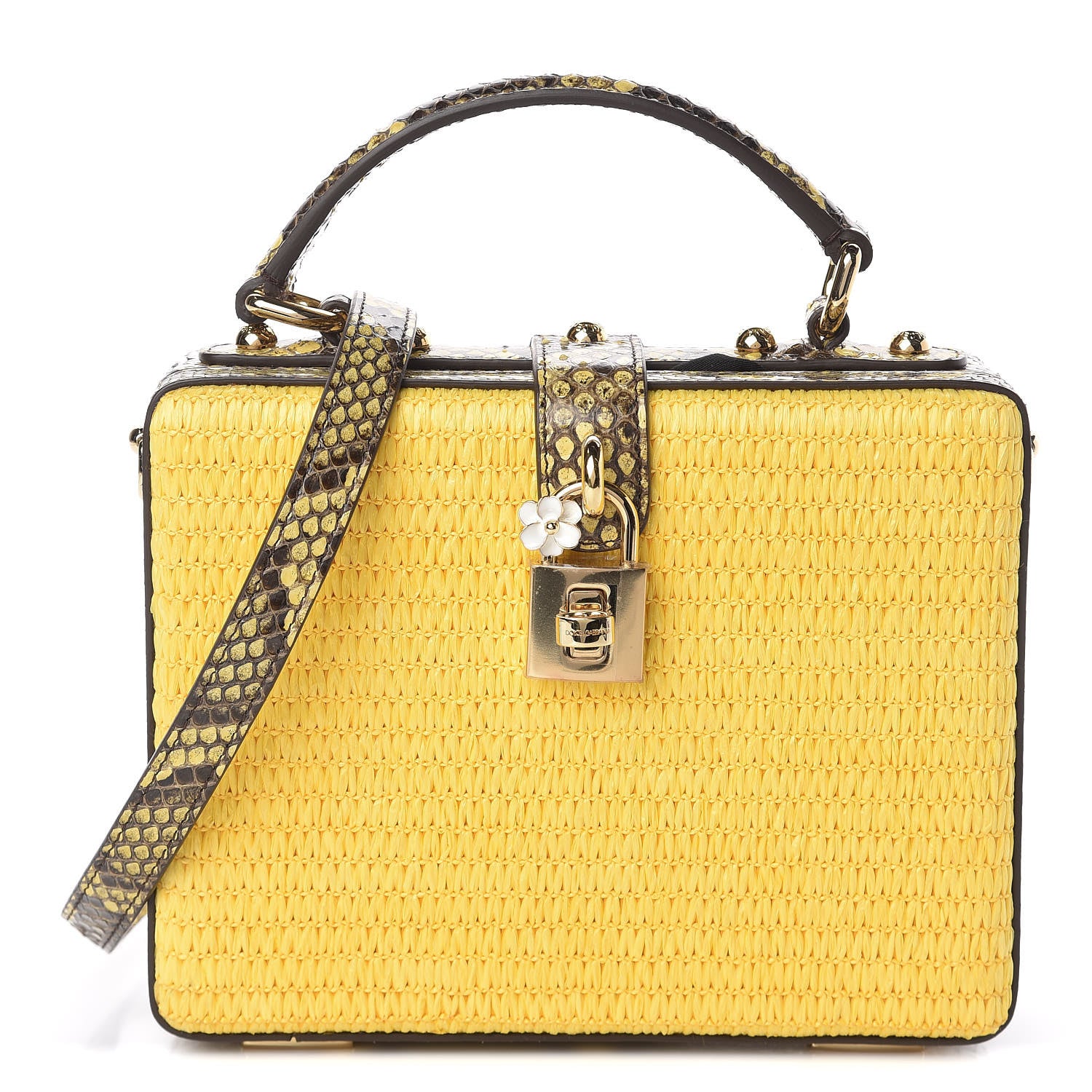 Dolce & Gabbana Python Raffia Padlock Box Bag Yellow 1 of 9
