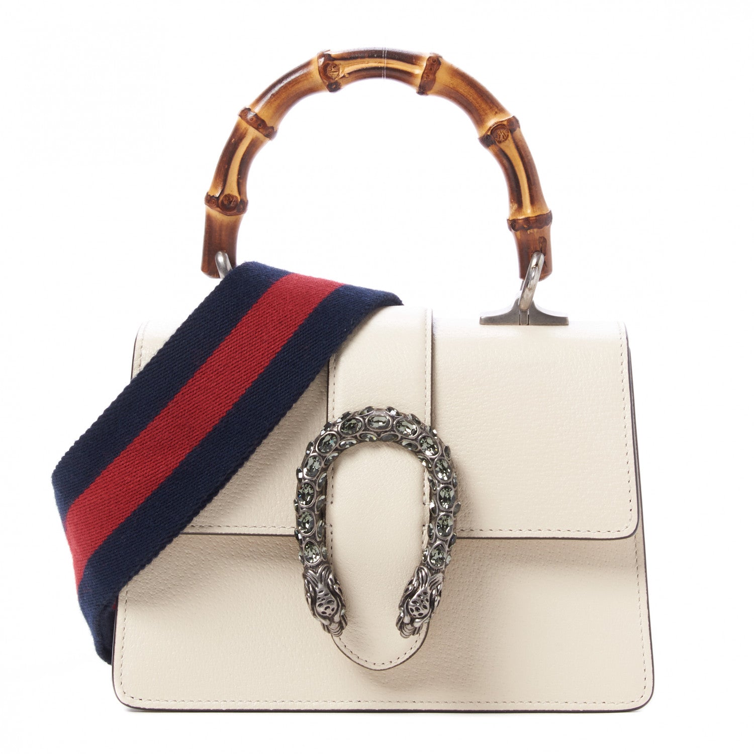 Gucci Textured Calfskin Crystal Bamboo Web Mini Dionysus Top Handle Bag Mystic White 1 of 10