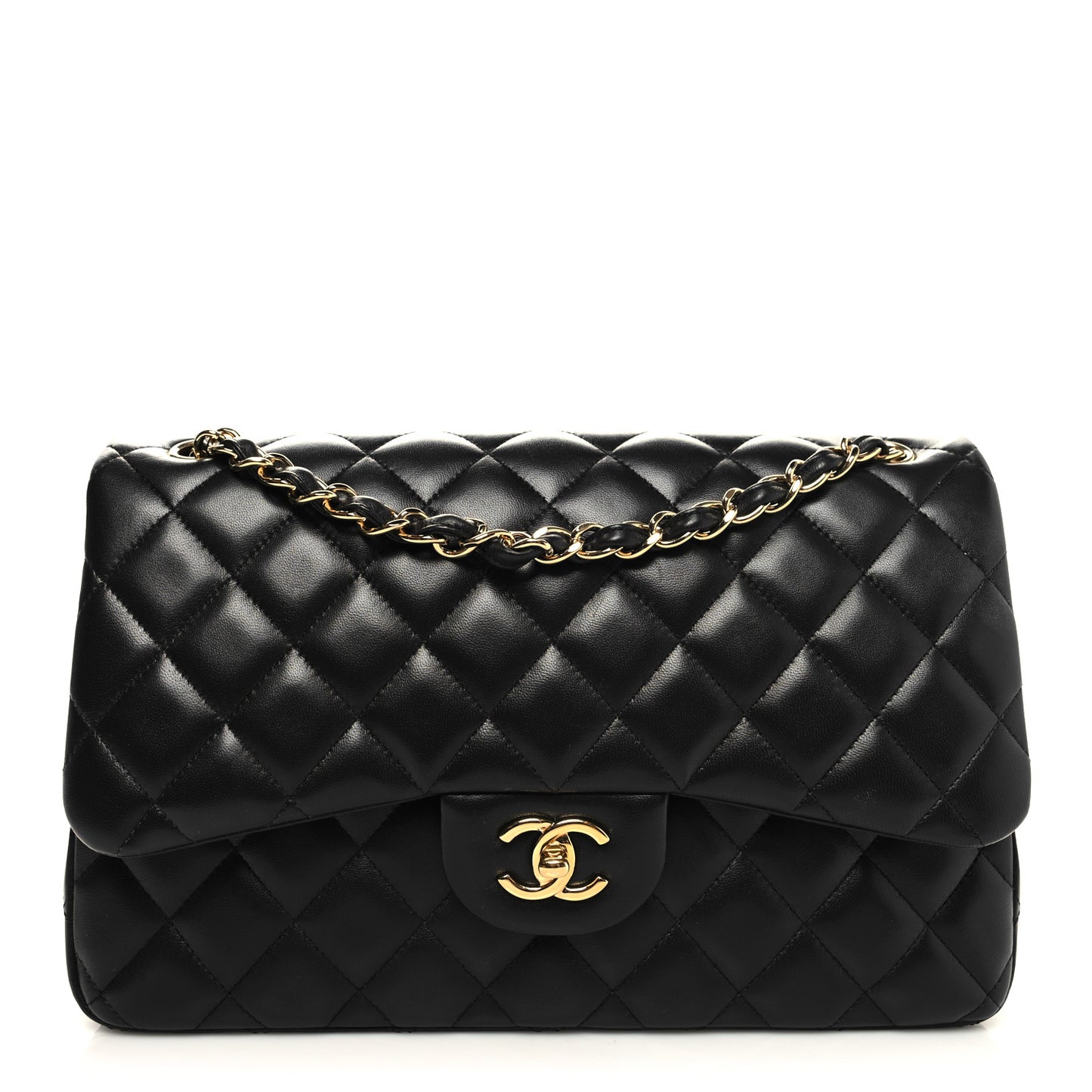 Lambskin Quilted Jumbo Double Flap Black