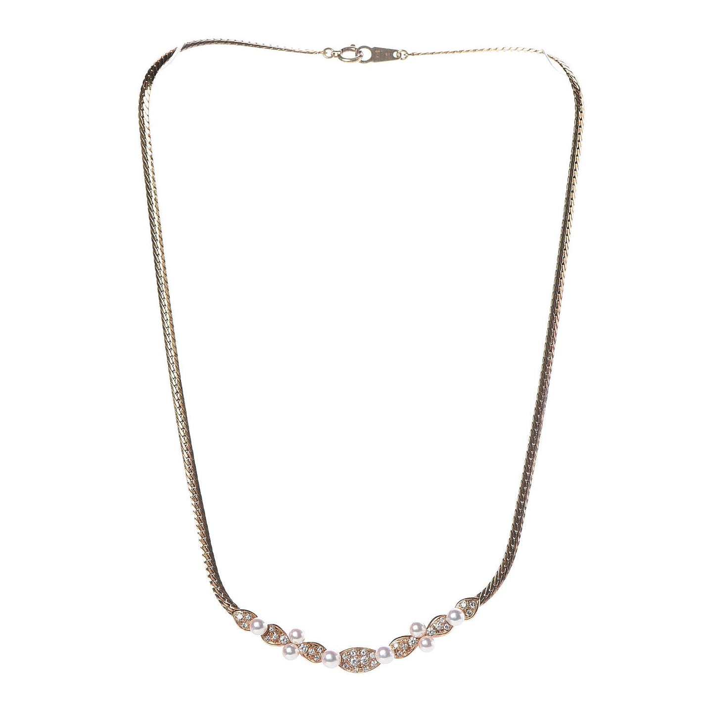 18K Yellow Gold Diamond Akoya Pearl 3.5-4mm Pendant Necklace