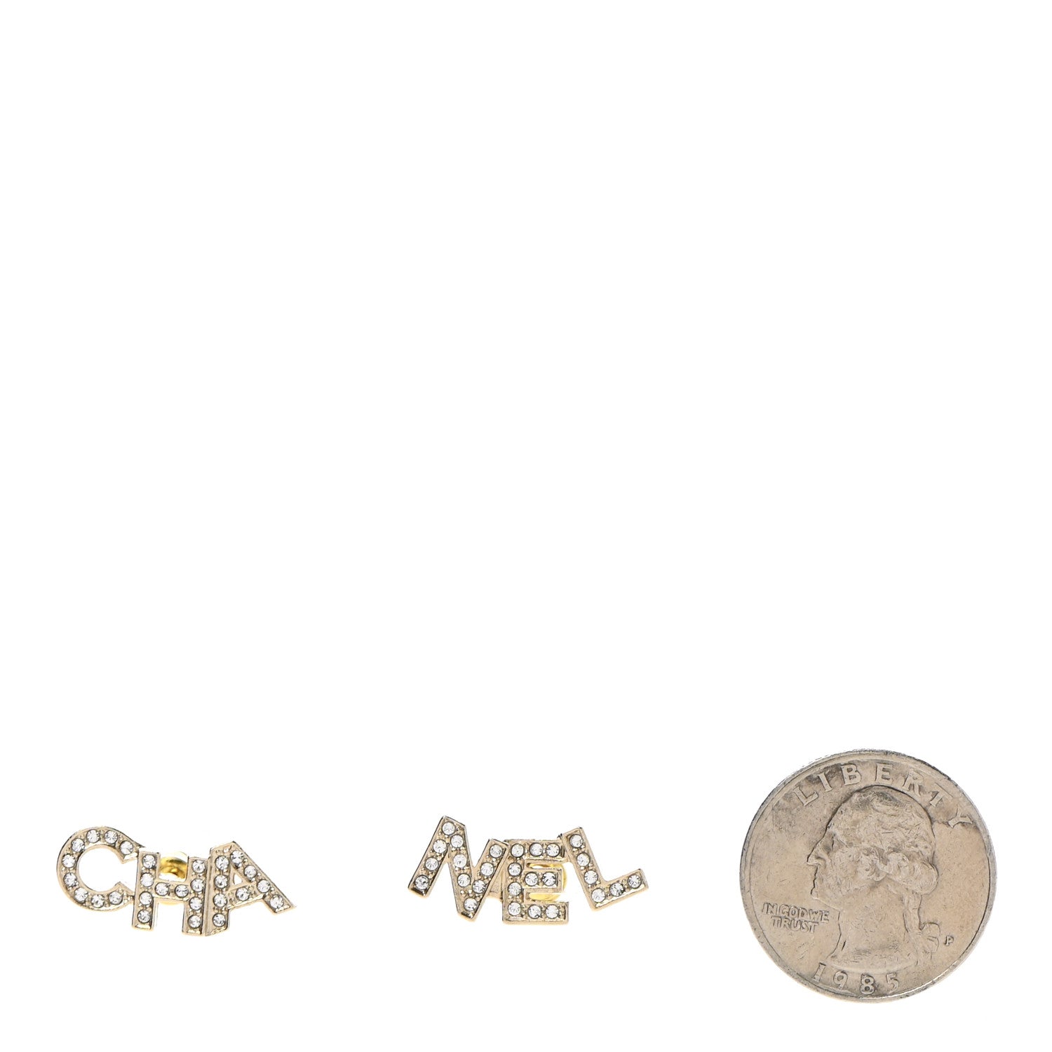 Chanel Crystal Pearl Signature Stud Earrings Gold 2 of 5