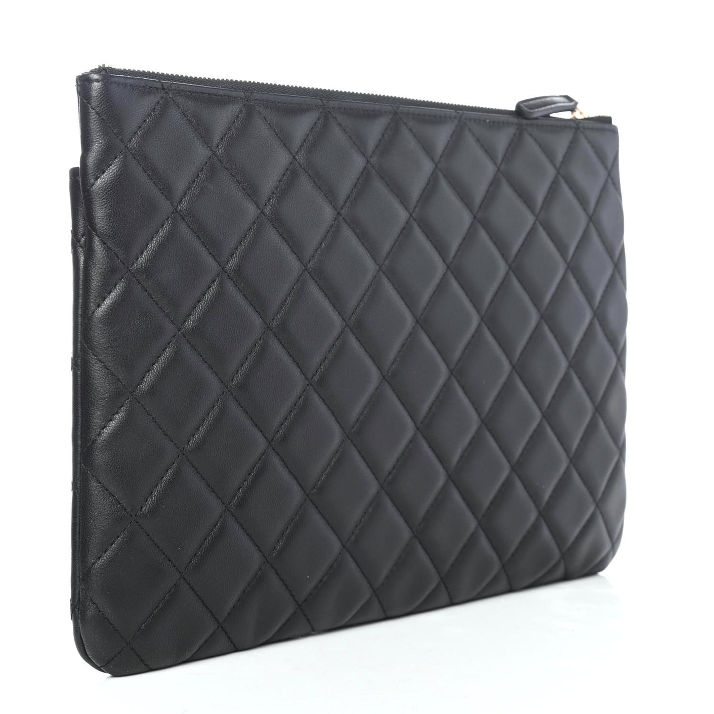 Lambskin Quilted Medium Flap Cosmetic Case Black
