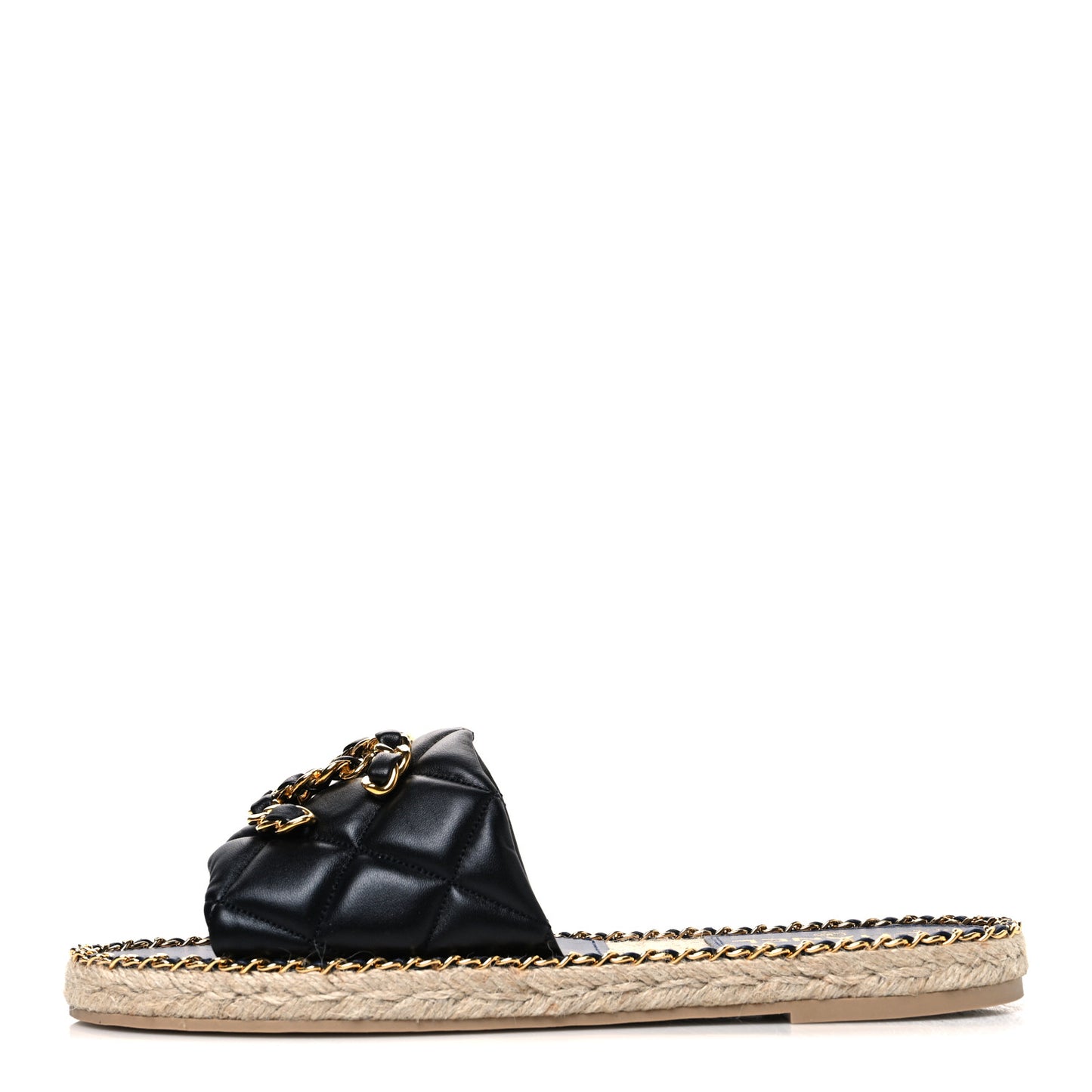 Lambskin Quilted CC Chain Espadrille Mules 40 Black Navy