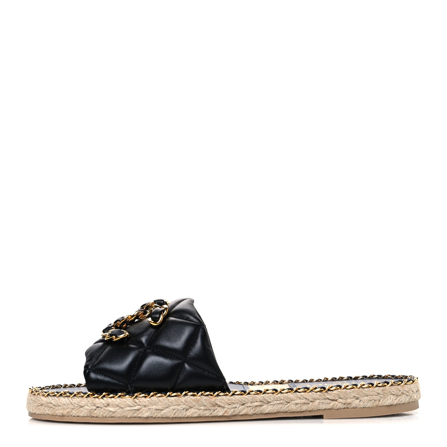 Chanel Lambskin Quilted CC Chain Espadrille Mules 40 Black Navy 1 of 10