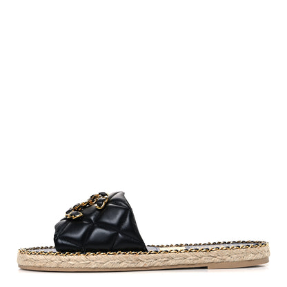 Chanel Lambskin Quilted CC Chain Espadrille Mules 40 Black Navy 1 of 10