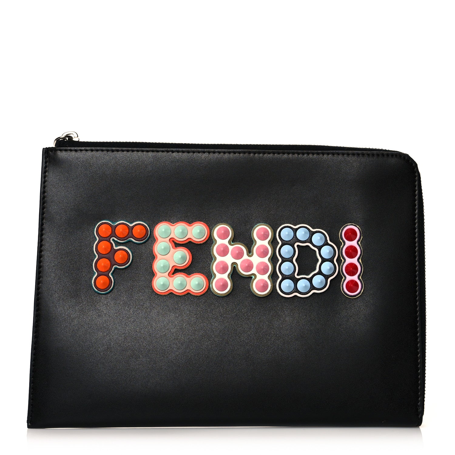 Fendi Vitello Liberty Fun Fair Studded Zip Around Pouch Black Multicolor 1 of 9