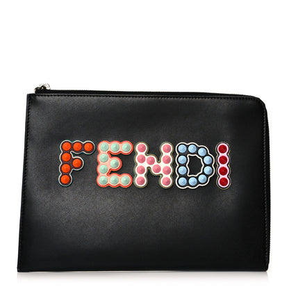 Fendi Vitello Liberty Fun Fair Studded Zip Around Pouch Black Multicolor 1 of 9